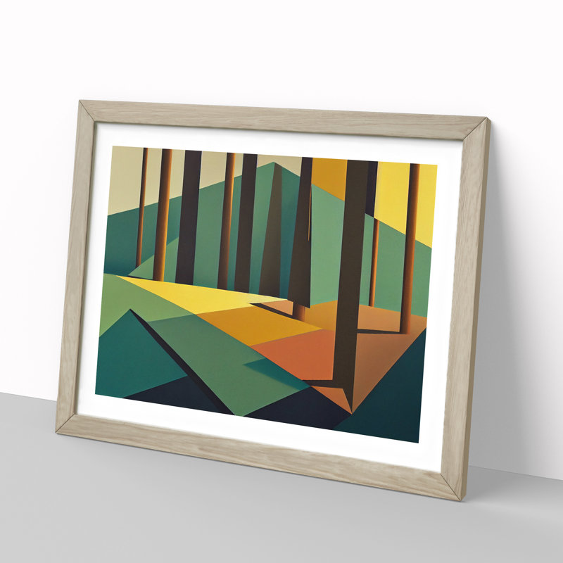 Tranquil Abstract Pine Trees - Framed Print, 46cm H x 64cm W x 2cm D, Oak Framed
