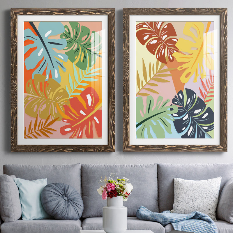 «Tropical Foliage I», ensemble de 2 impressions, H 37,5 po x l 55 po x P 1,5 po, Papier, cadre noyer