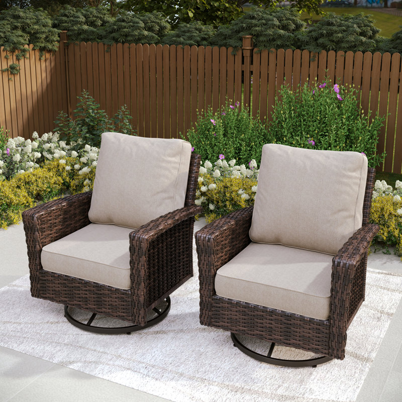 Swivel Wicker Outdoor Lounge Chair, Beige
