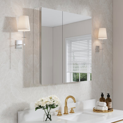 32"W X 30'H Recessed Or Surface Wall Mount Bathroom Medicine Cabinet With Adjustable Glass Shelves