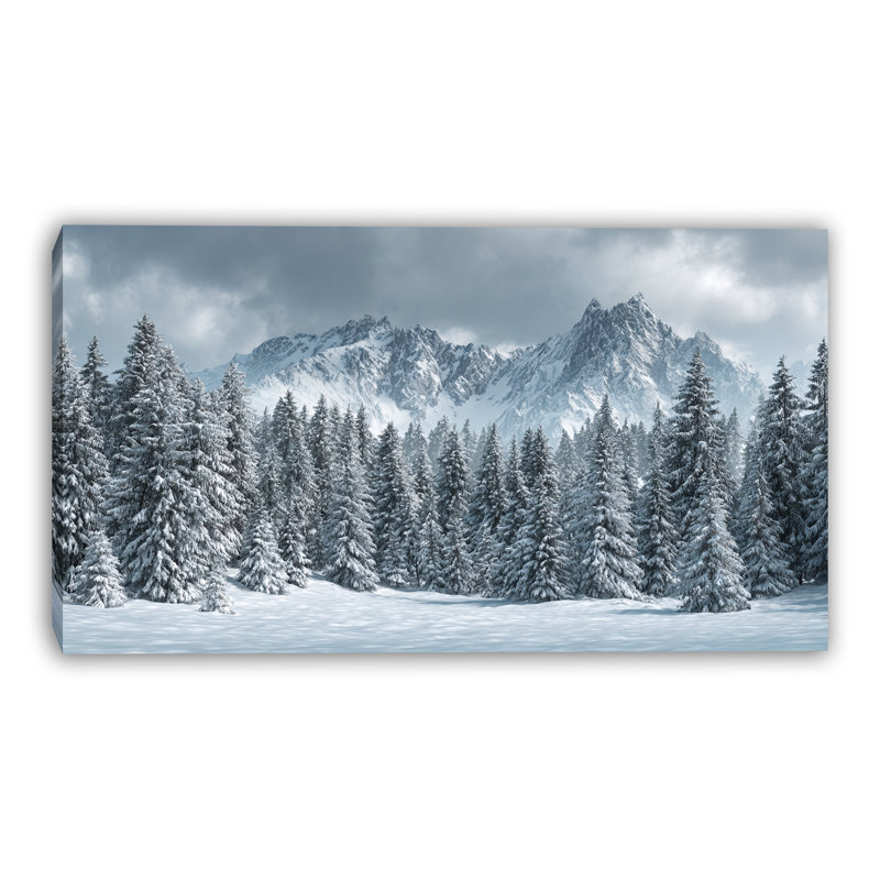 «Alpine Peaks Winter Forest», art mural sur toile tendue, H 20 po x l 40 po