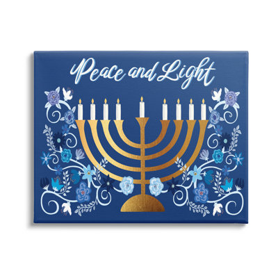 " Peace & Light Floral Hanukkah Menorah " by Darlene Seale