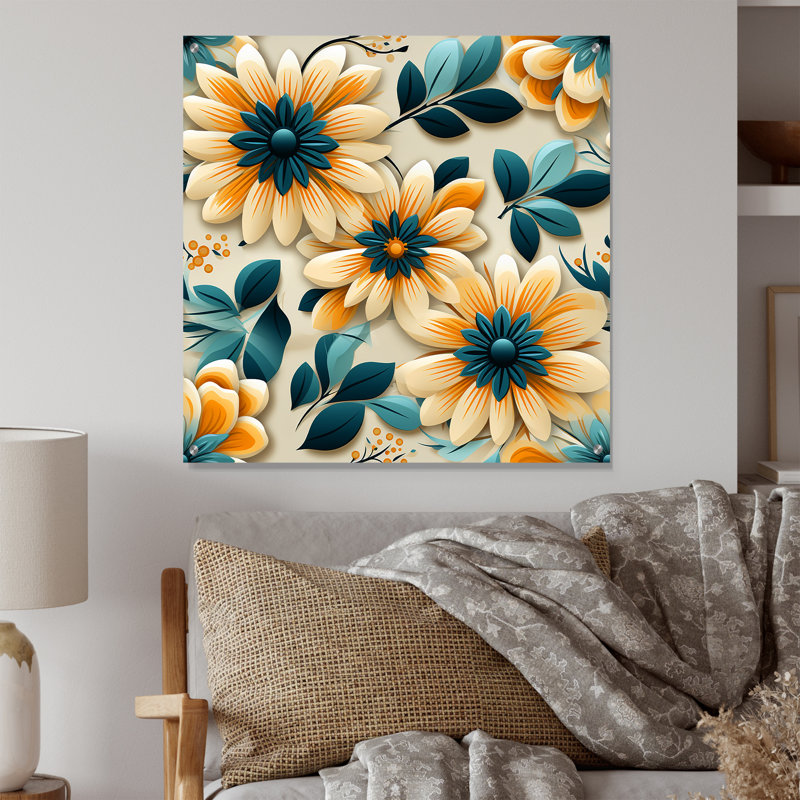 Fussell - Art mural moderne floral en acrylique, H 36 po x l 36 po