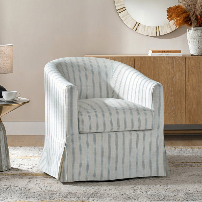 Fauteuil demi-tonneau pivotant Cristobal, Bleu / blanc