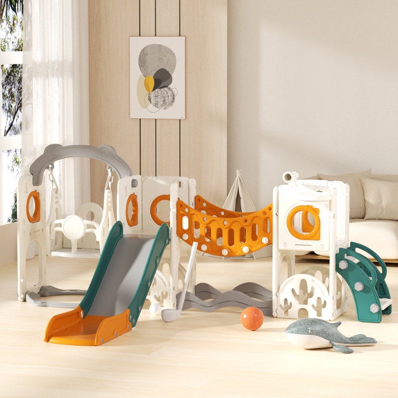 Ensemble de jeu 11-en-1 pour tout-petits avec aire de jeu pour enfants, Vert / Jaune