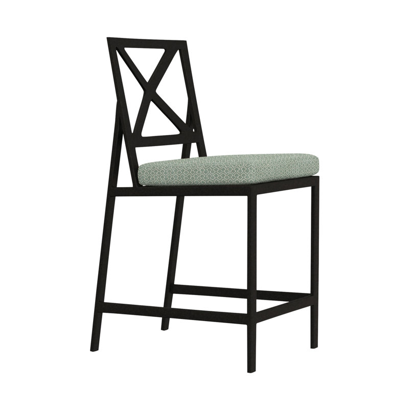 Marin Outdoor Bar Stool, Carbon Black, Alcazar Redwood, 28"