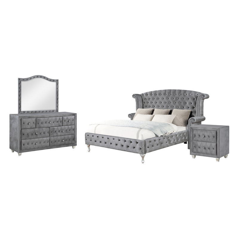 Bedias 4 Piece Bedroom Set in Grey, King
