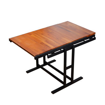 Medium-size Convertible Dining Table & Shelf. Rubber Wood. Space, Multipurpose. Transform Easily. Ideal For Kitchen. Natural Wood Color Finish. 45.86 In Depth - Dining, Studying, Shelf, Brown Tone