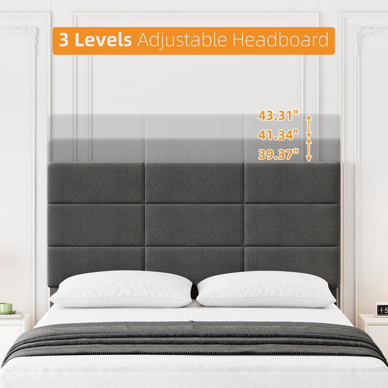 Bed Frame With Headboard, Sturdy Metal Frame With Solid Wooden Slats Support, Twin