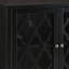 Console noire avec portes en verre et tablette de rangement pratique, idéale pour le couloir d'entrée
