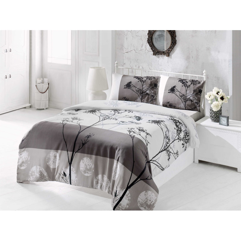 Cotton Blend Floral Duvet Cover, King Duvet Cover + 2 Shams