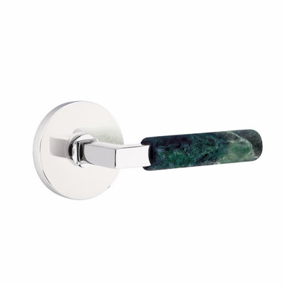 Ensemble de leviers de passage Emtek Select, rosette à disque, tige carrée en L, poignée en marbre blanc, CF