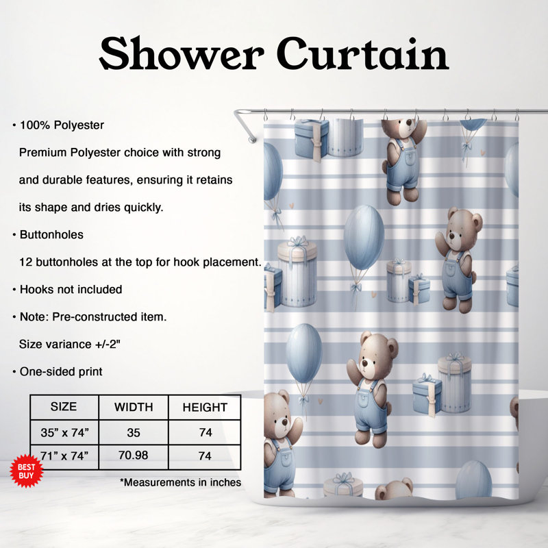 Rideau de douche Bear Plush - Premium, H 74 po x l 71 po