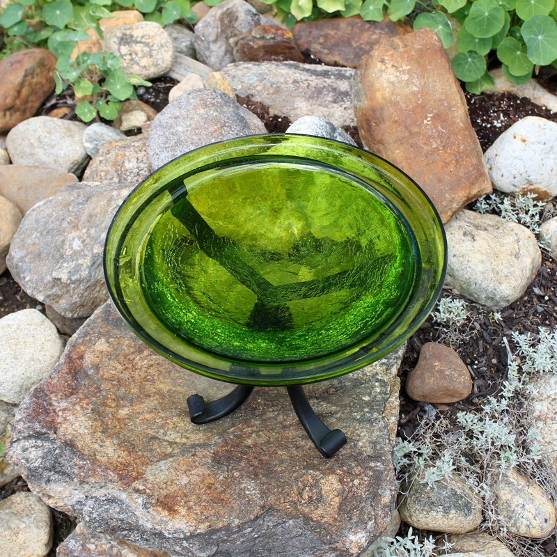 Bain d'oiseaux craquelé 12 po avec trépied, Vert