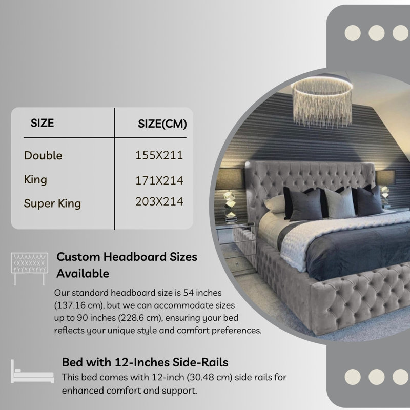 Aliyannah Upholstered Ottoman Storage Bed, Silver, Kingsize (5')