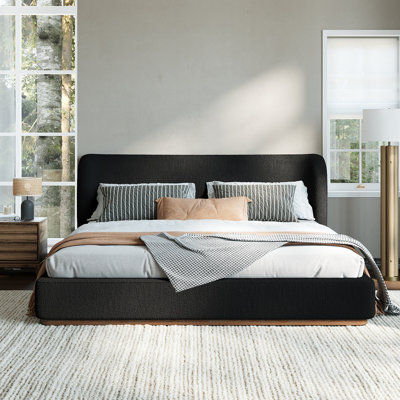 Queen Size Low-Profile Upholstered Platform Bed, Black