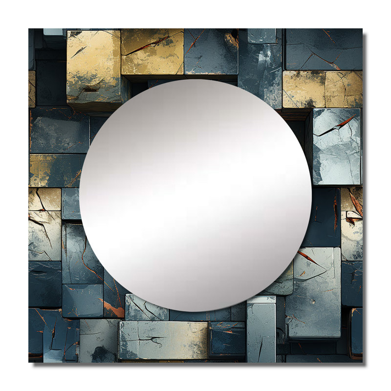 Illusion de mur industriel en béton I - Grand miroir carré moderne pour décoration murale, 23 po x 23 po