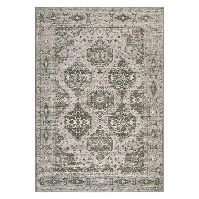 Ultra-Thin Vintage Area Rug - Irregular Medallion, Non-Slip, Floral Design - Low Pile Carpet for Living Room, Bedroom, Dining Room, Farmhouse Decor