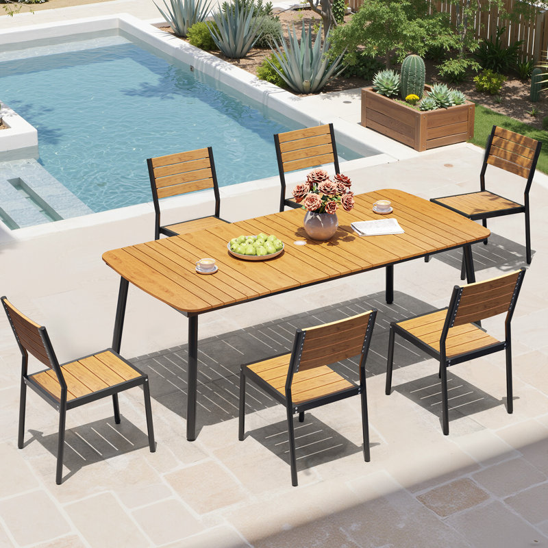 Ensemble repas pour 6 personnes avec table ovale et trou pour parasol , Brun / Noir