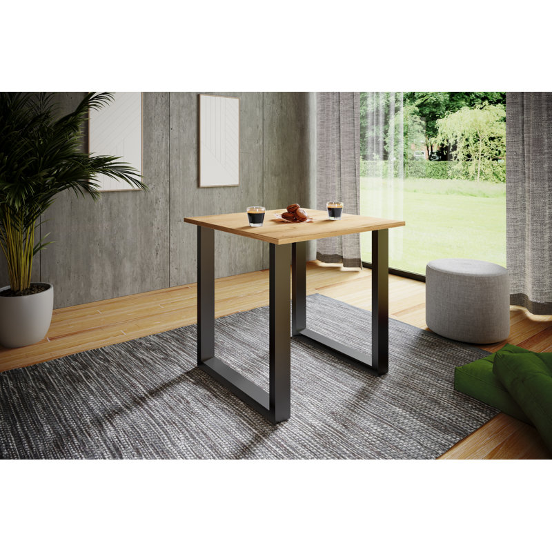 Alexious Rectangular Dining Table with Steel Base, 76cm H x 80cm W x 80cm D, Brown, Black