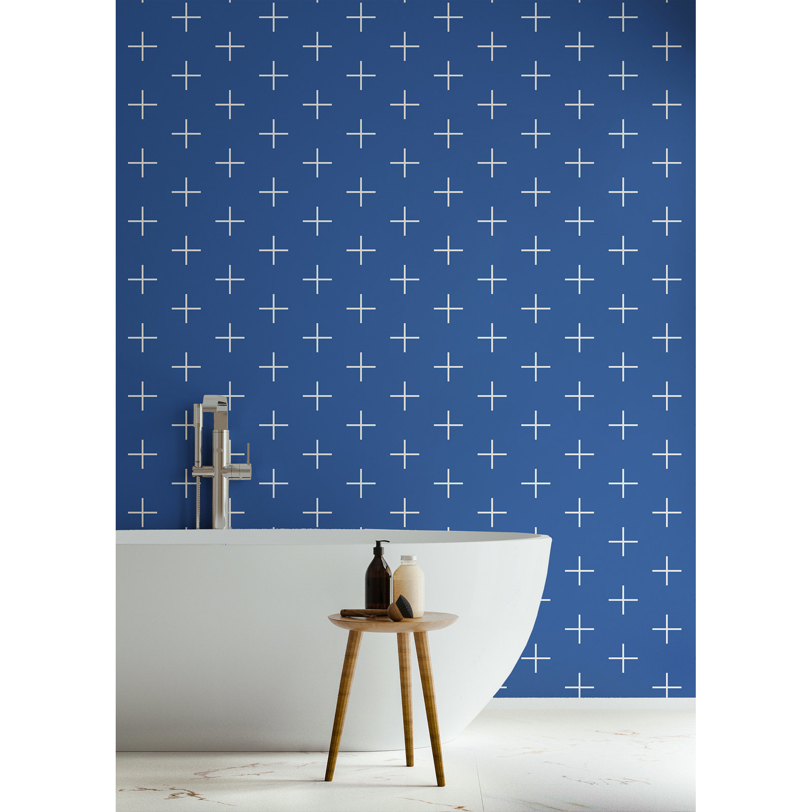 Addition Large Peel & Stick Wallpaper Roll, White/Blue, Non-pasted