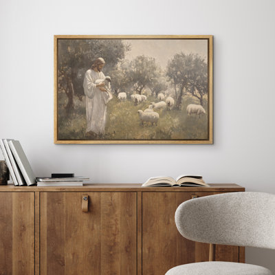 Reproduction d'art sur toile encadrée, "Jesus and the Lamb"