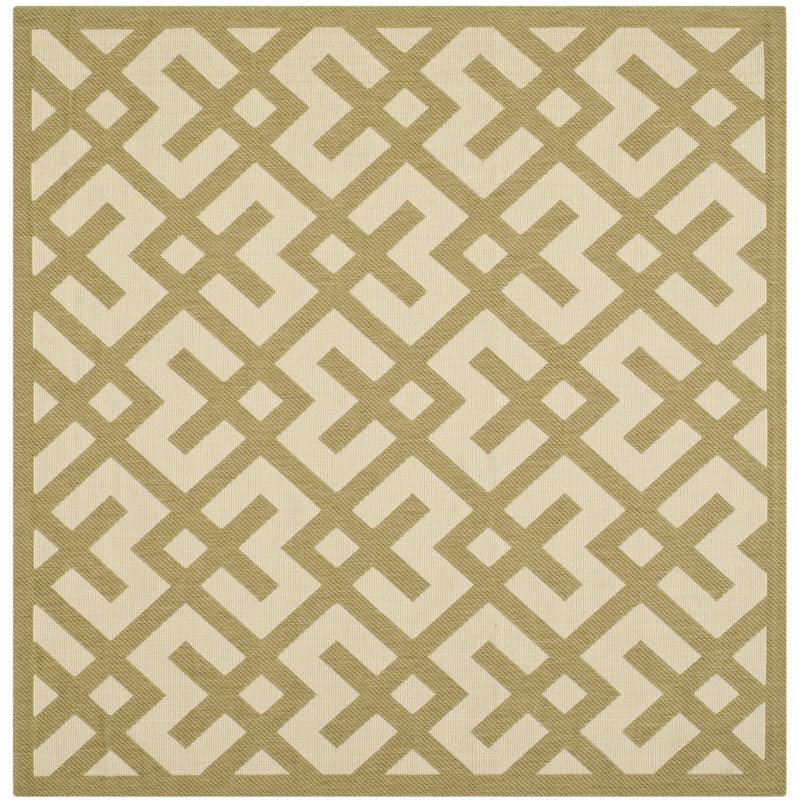 Tapis intérieur / extérieur beige / vert à motif géométrique Arneshia, Carré 5 pi 3 po