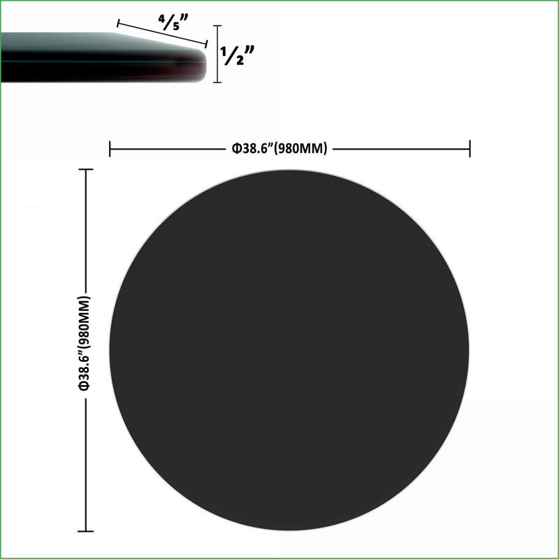 Table basse 38,6 po ronde en verre trempé avec bord biseauté, 1/2 po d'épaisseur, facile à nettoyer et durable