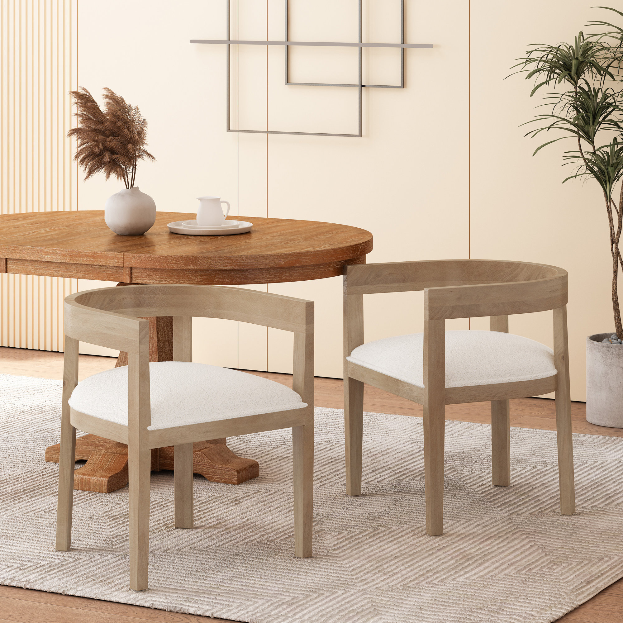Daney Barrel Back Dining Chair, Almond Boucle, Light Ash