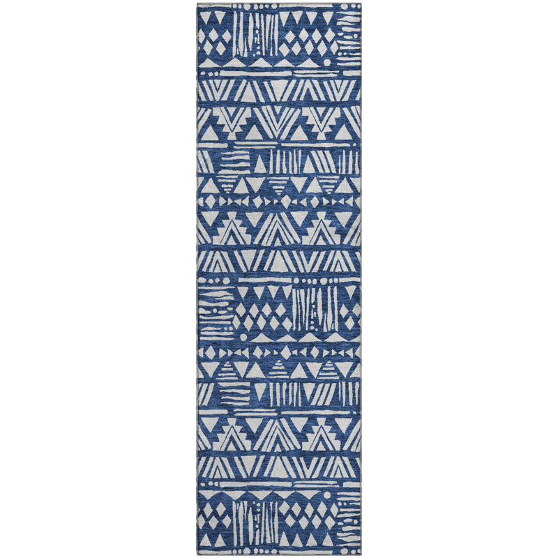 Premium Machine Washable Prisco Navy Rug, Runner 2'3" x 7'6"