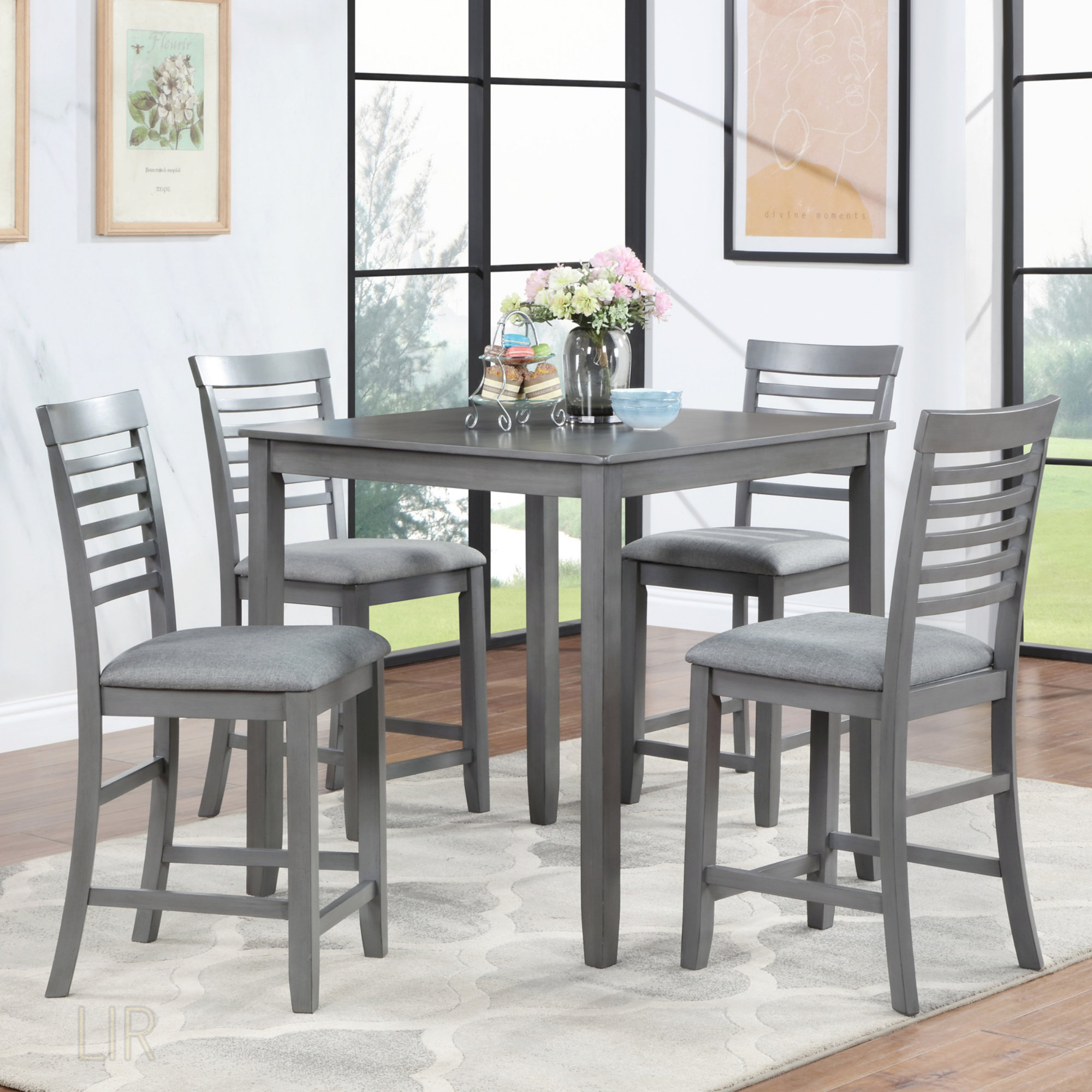 Latitude Run® 5 Piece Counter Height Dining Table Set, Wooden Square ...