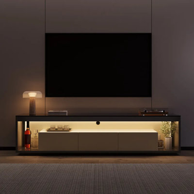 Console de télévision moderne à profil bas avec plateau en verre