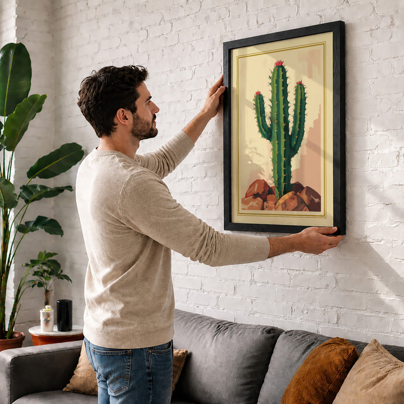 Saguaro Study Botanical - Framed Print, A3 - 42.0 x 29.7 cm, Oak