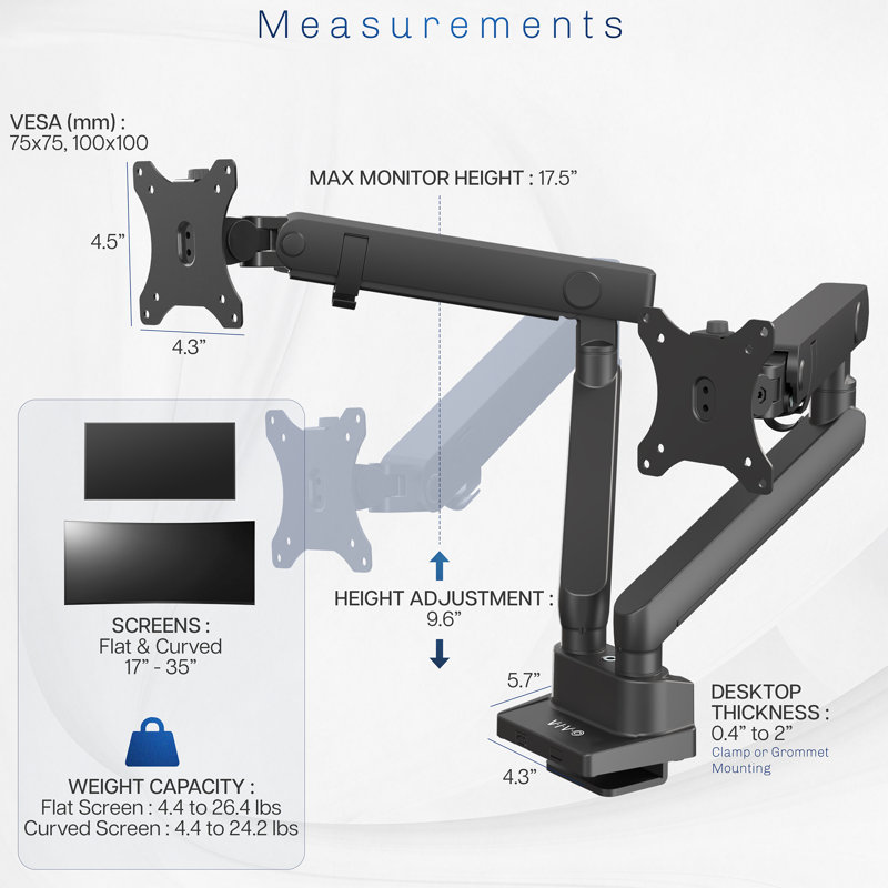Mechanical Arm Dual Monitor Desk Mount