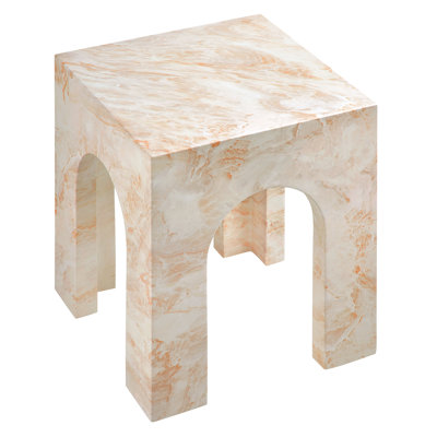 Valen Square Indoor - Outdoor Patio Arched Concrete Side Table In Honey Onyx