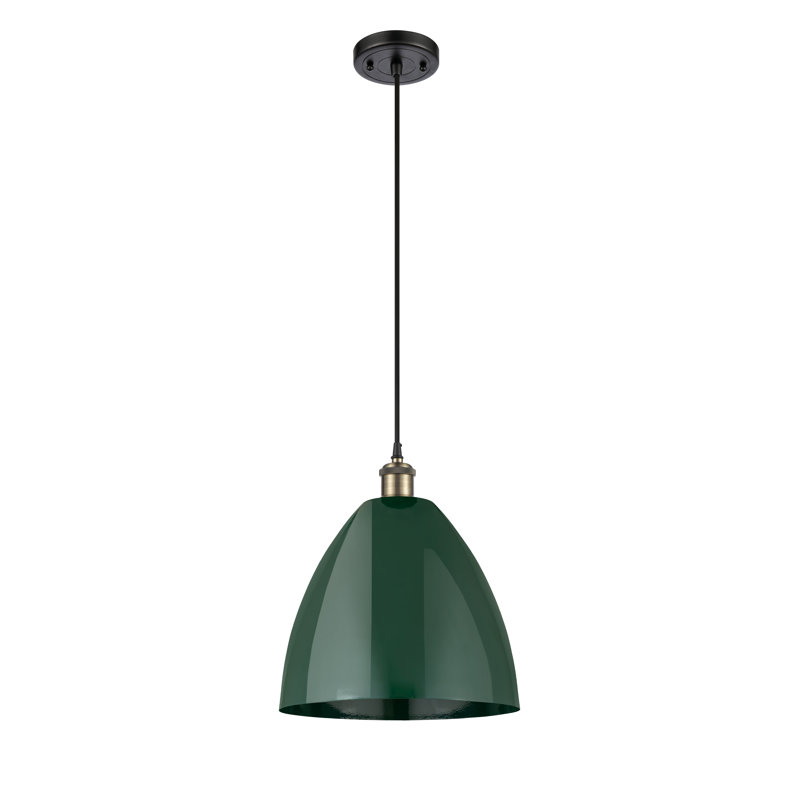 Luminaire suspendu conique 1 lumière, H 14,75 po x l 12 po x P 12 po, Vert, Noir / Laiton