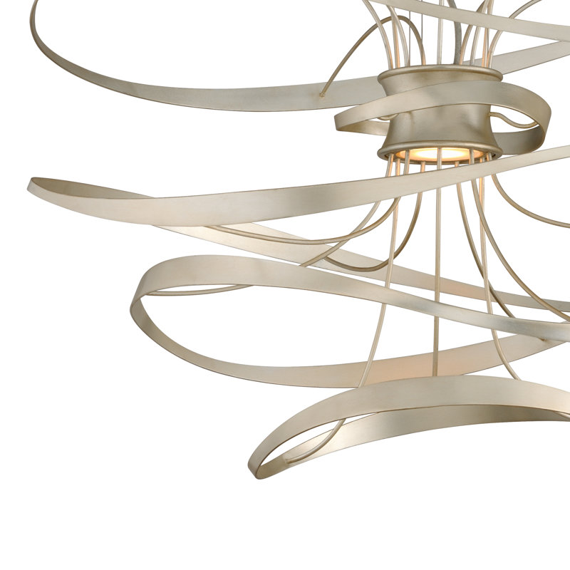 Calligraphy 2 - Light Unique Geometric LED Chandelier, 16.5" H x 18" W x 18" D, Silver Leaf with Polished Stainless Accents