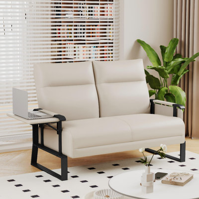 Canapé-lit de 49,6 po de largeur avec accoudoirs de style moderne Mid-Century pour petits espaces, canapé à 2 places revêtu de tissu galvanisé à haute résistance avec plateau latéral