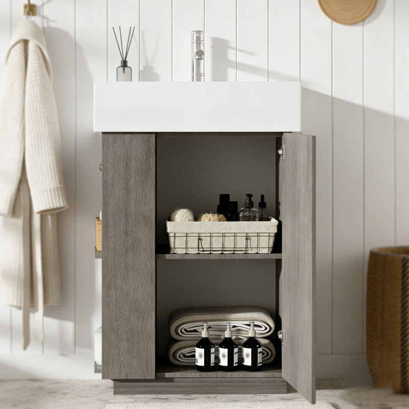 Meuble-lavabo de 21,6 po avec lavabo en céramique, GRIS FONCÉ - droite