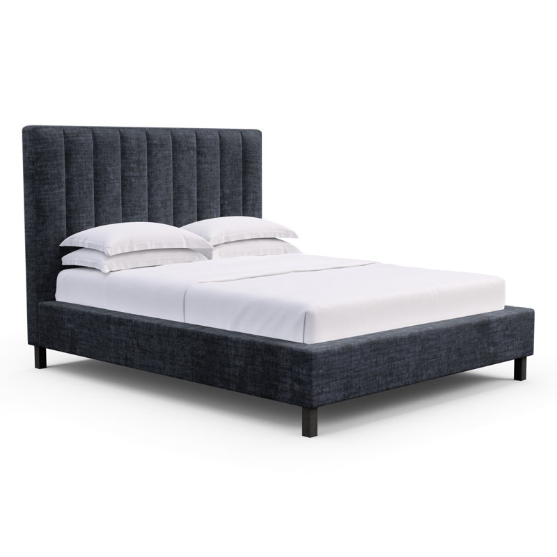Highline Upholstered Bed, California King, Plush Velvet Blush, Ebony