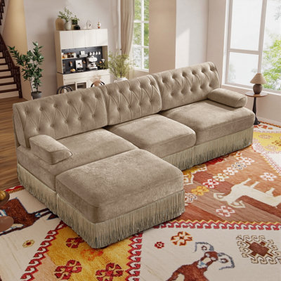 106-Inch 3-Seater Velvet Upholstered Sofa With Ottoman, Suitable For Living Rooms, Conference Rooms, And Bedrooms.