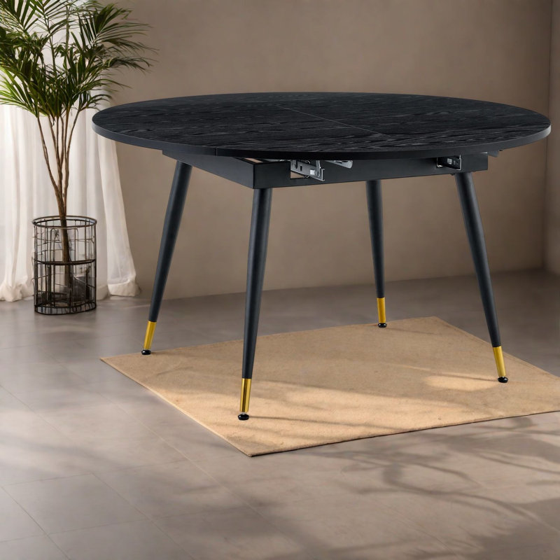 Tables de salle à manger extensibles (table seulement, sans chaises, avec plateau et pieds), table de cuisine moderne en bois aggloméré noir