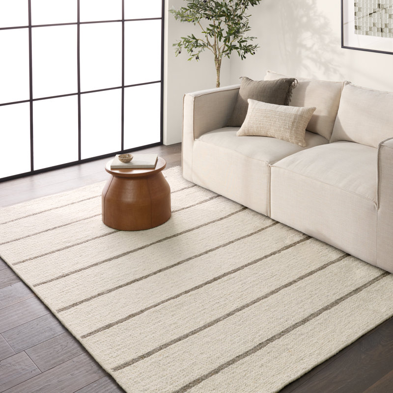 Vibe By Latitude Run® Almeda Handmade Striped Cream/Dark Gray Area Rug, Rectangle 8' x 10'