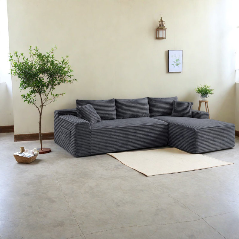 Canapé modulaire à compression en velours côtelé 94,5 pouces