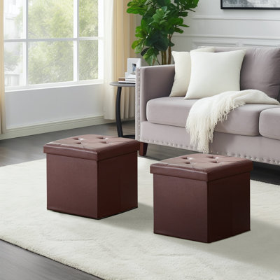 Naiome 38cm Wide Faux Leather Tufted Square Solid Colour Ottoman with Storage