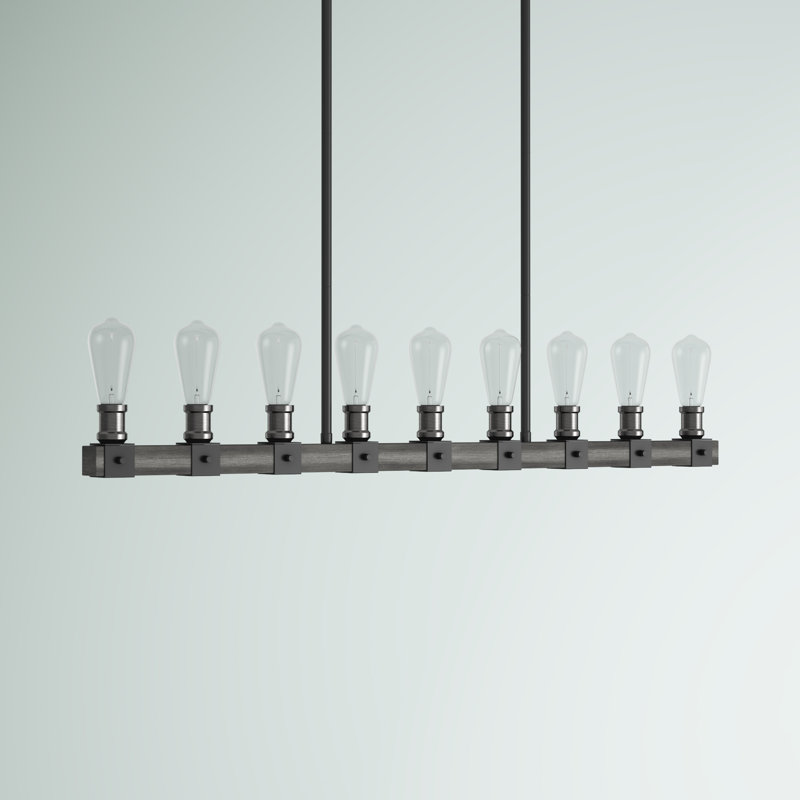 Luminaire suspendu linéaire à 9 lumières pour îlot de cuisine Charles, Bois de grange cendré