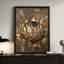 Moderne fleur dorée abstraite moderne aux détails complexes, style artistique texturé et vieilli. Toile encadrée 24 "x 36" avec cadre en bois noir