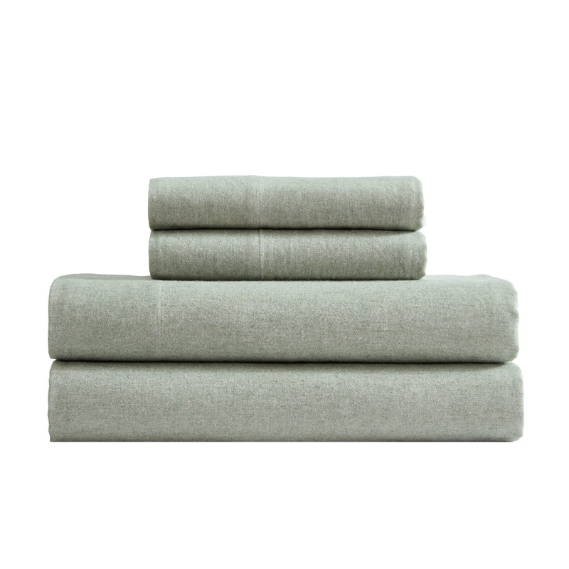 Ensemble de draps en flanelle de coton chiné moderne Calvin Klein, Grand lit, Vert