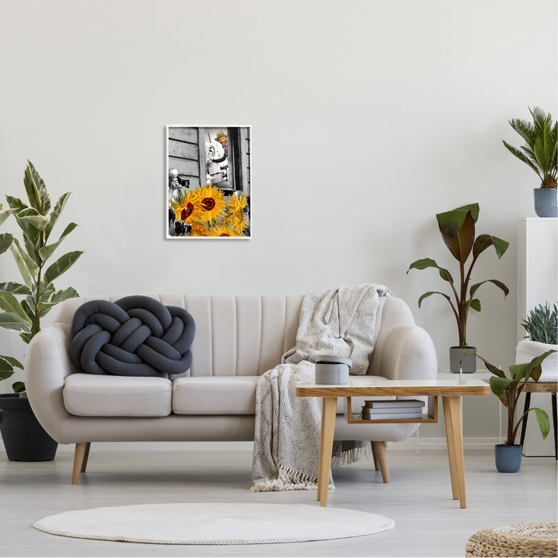 Peinture classique classique de tournesols et paparazzi de Van Gogh, L 16 po x H 16 po, Giclée encadrée blanc bord de mer