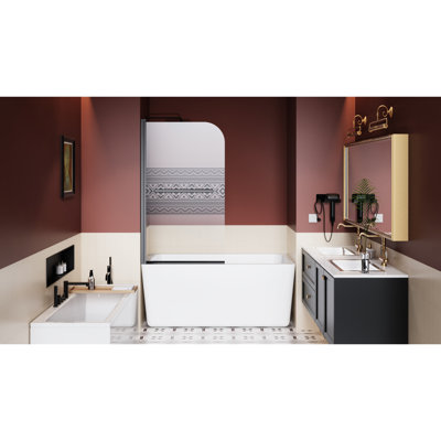 32 In W X 55 H Shower Screen With Bohemian Design, 1/4 Inch Thick Tempered Glass, Black, Zinc Alloy Hardware, Easy - To Clean And Stylish Bathtub Door Black Finish, Stainless Steel Hinges, Smooth Use
